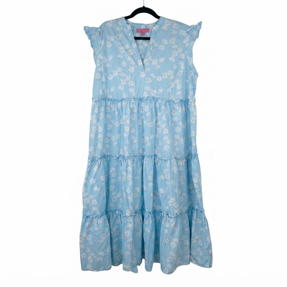 Simply Southern Blue with White Daisies Ruffle Maxi Dress size Large